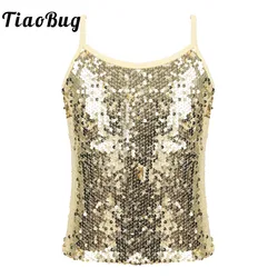 Kids Girl Sparkly Sequined Jazz Dance Vest Crop Tops Stage Performance Costume Hip-hop Camisole Tank Top Dance Wear