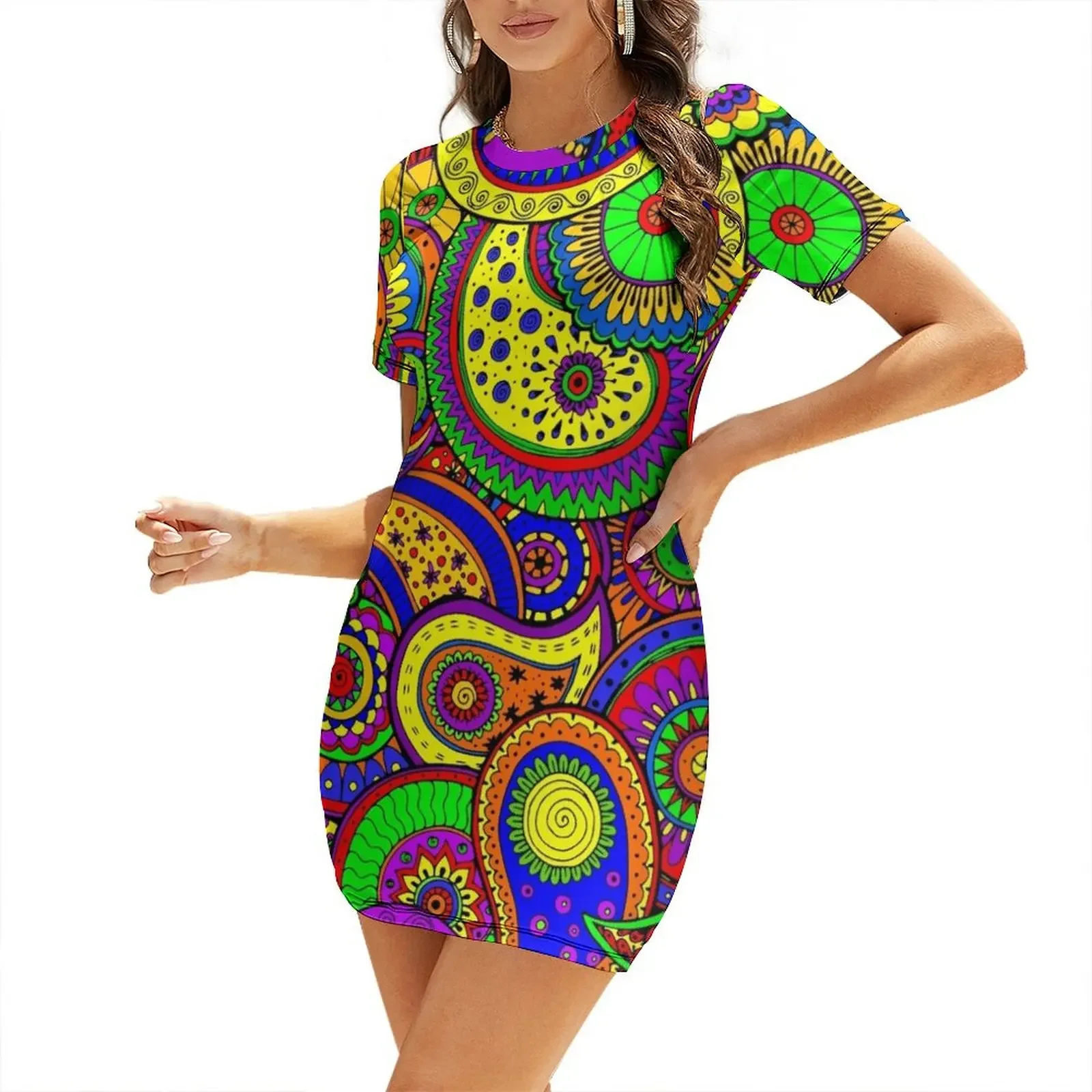 

Psychedelic Rainbow Paisley Art Short-Sleeved Dress clothes for women summer clothes evening dress women Evening gown Dress