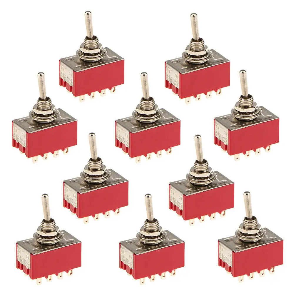 Mini Toggle Switch on on 12 PIN 4PDT Metal Small Switch 220v Ready for Model DIY 10pcs Pack Red