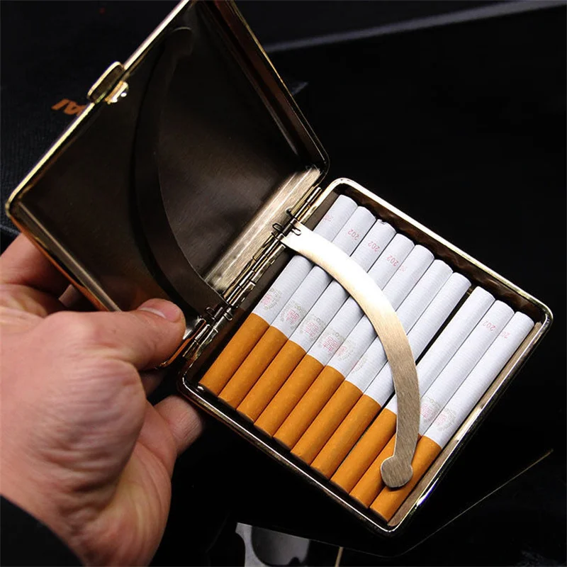 Cigarette Case  Genuine Leather Smoking Box Portable Cigarette Holder Father's Day Gifts Carry-on Stainless Steel Cigarette Case