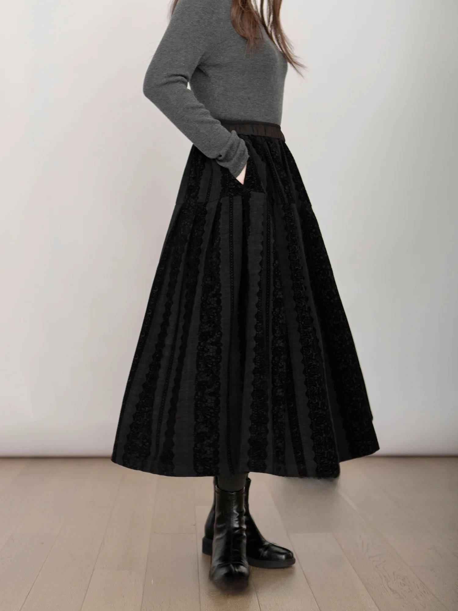 

Thi Velvet Umbrella Skirt Carved Velvet Patchwork 6 Meter Swinging Gentle Sle Ci Commuting mid Waist Stand Fit