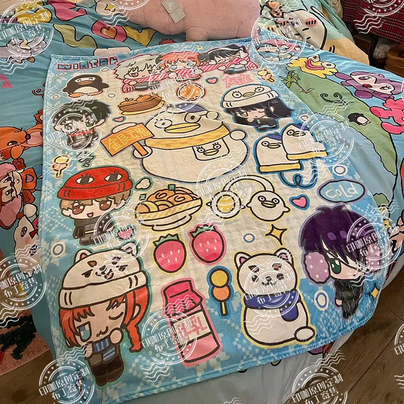 

Sakata Gintoki Cartoon Anime Flannel Blanket Throw Home Sofa Lunch Break Blankets Children Student Blankets Nap Gifts