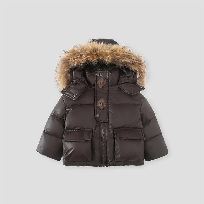 

Children's Cotton-padded Clothes Thickened Jackets Hooded Foreign Style Big Fur Collar Autumn and Winter Models To Keep Warm