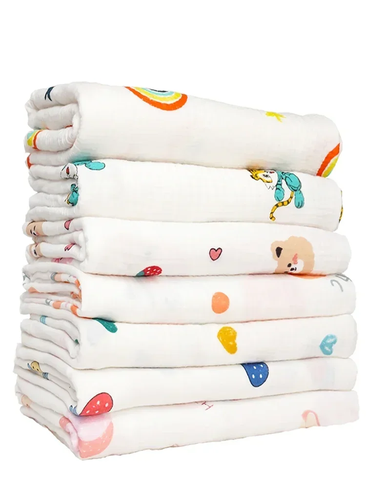 Cotton Double Layer Gauze Fabric By The Meter for Baby Clothes Pajamas Diy Sewing Anime Cartoon Printed Crepe Textile Soft White