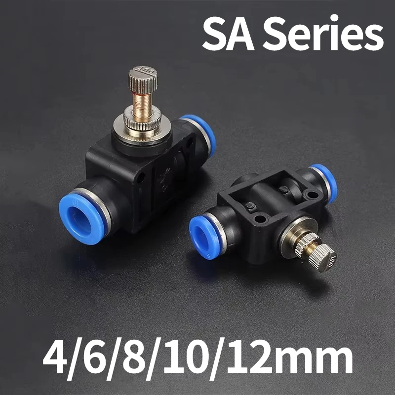 2PCS SA Series Air/Water Flow Control Fitting Quick Push-In Throttle Valve 4/6/8/10/12mm, Inline Speed Regulator for Pneumatic