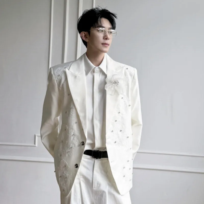 WVGA 2026 Autumn Winter New Men Lace Three-Dimensional Floral Embellished Trendy Formal Blazer Niche Chic Casual Coat Ins W25357