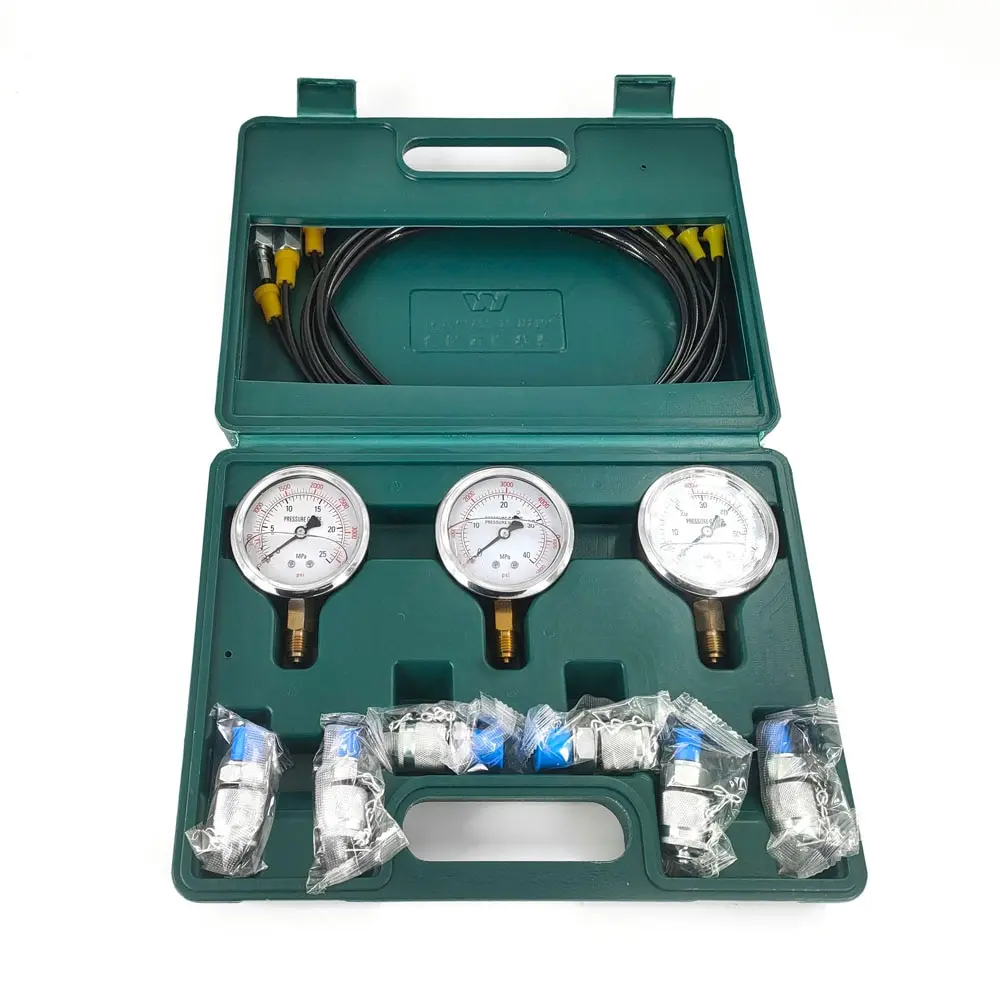 Hydraulic Pressure Gauge Kit Excavator Hydraulic Kit Pressure Meauring Device 6 Test Couplings 3 Pressure Gauges 3 Test Hose