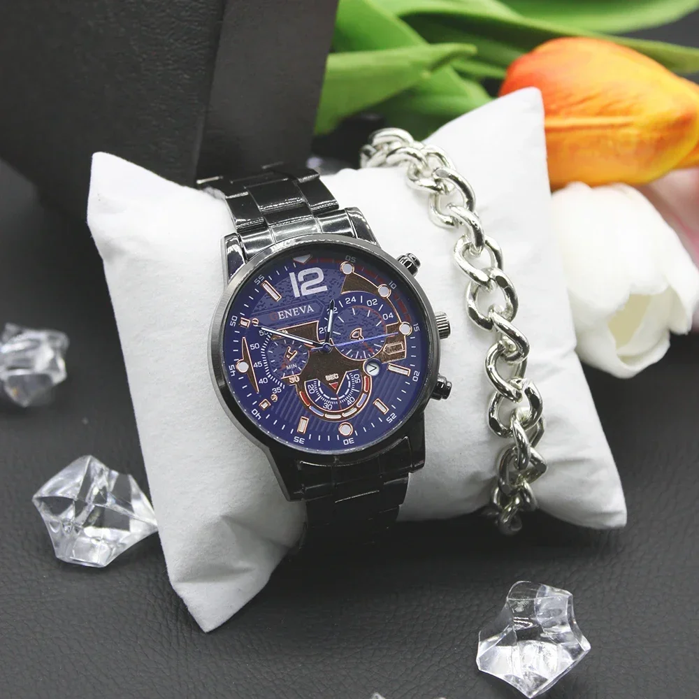 2pcs Set Automatic Watch Bead Bracelet Paired Thing Bangle Bracelet Men´s Sports Watches Simple Sport Style for Outdoor Travel