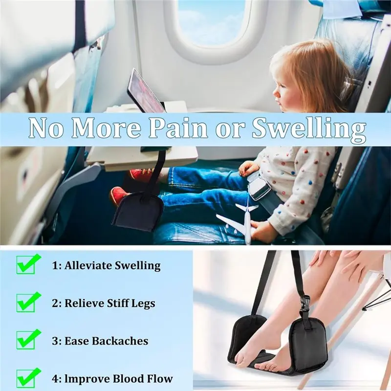 AS60-Airplane Footrest With Extended Adjustment Strap-No Collapse Design, Portable Adjustable Plane Leg Rest, Airplane Foot Hamm