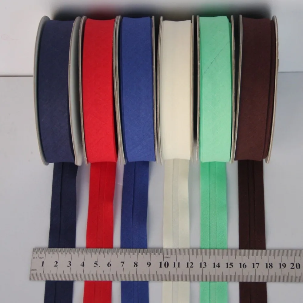 Schrägband aus 100 % Baumwolle, Größe: 20 mm, Breite: 3/4 Zoll, 12 Farben, 25 Yards Faltband, DIY-Material im Großhandel, einfarbig – Detail 14