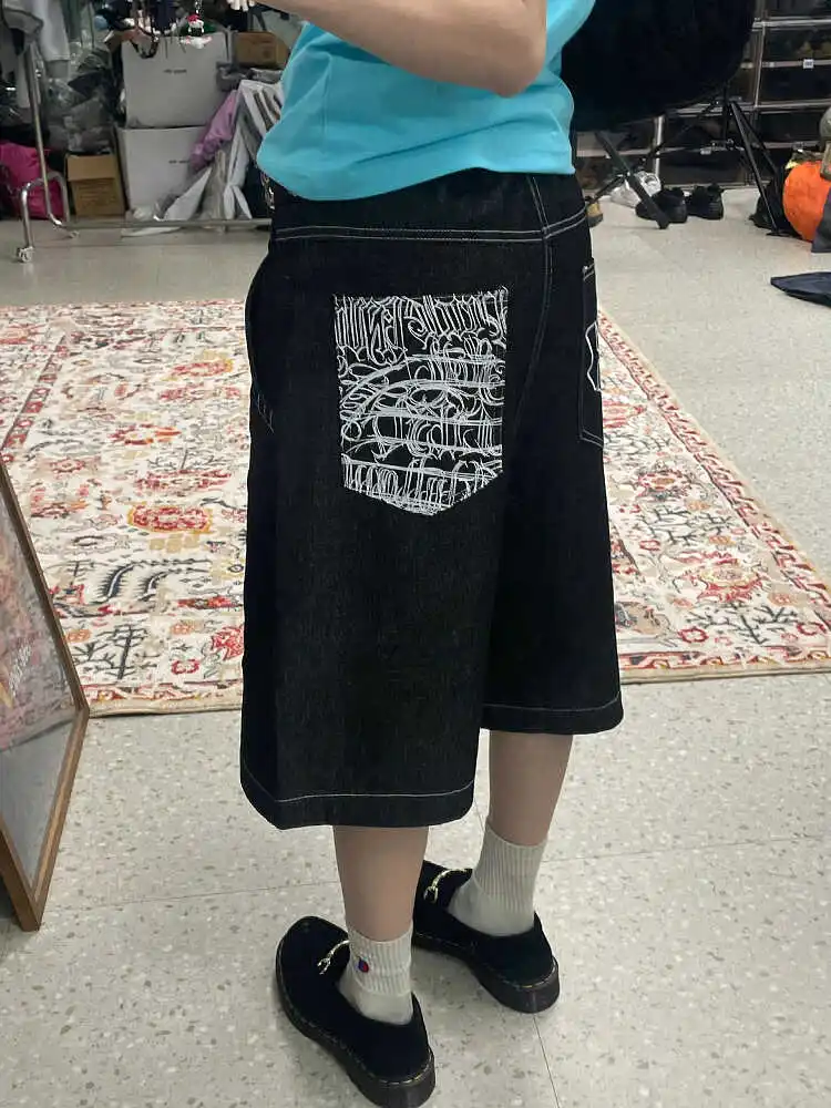 

Loose High Waist Retro Washed American Style Summer Trendy Print Casual High Street Women's Jeans Five-Quarter Pants