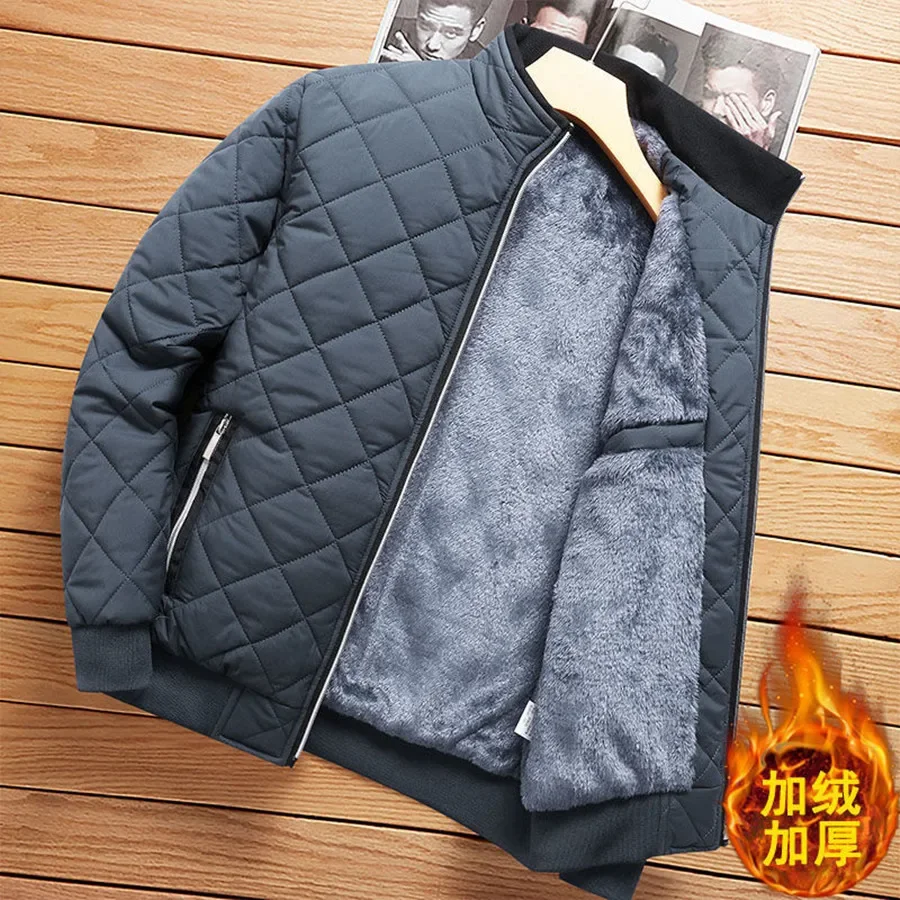 

2024 Men's Thick Warm Bomber Jacket Autumn Winter Fleece Slim Fit Coat Casual Stand Collar Parka for Men Clothing Big Size 5XL