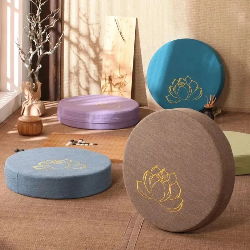 40X6CM Yoga Meditation Linen Cushion Hard Lotus Texture Meditation Cushion Backrest Pillow Tatami Mat Removable Washable