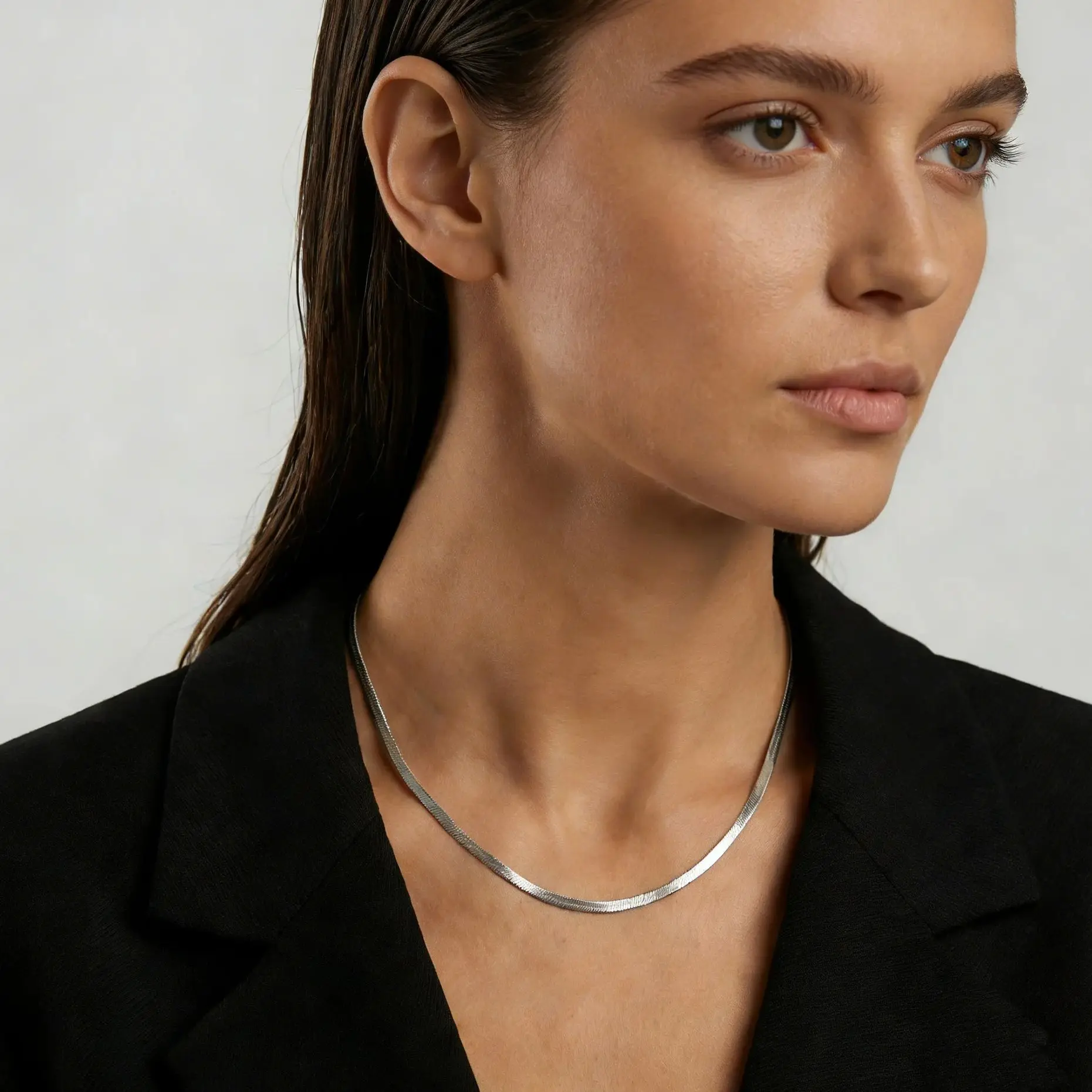 Einfache Edelstahl Flache Schlangenkette Halskette für Damen Mode Punk Klingenketten-Halskette Schmuck Accessoires Party Geschenk – Detail 3