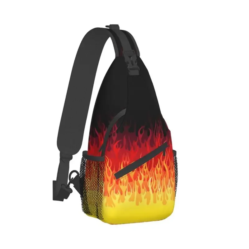 Customized Red Burning Racing Flames Sling Bags Men Cool Shoulder Crossbody Chest Backpack Traveling Daypack