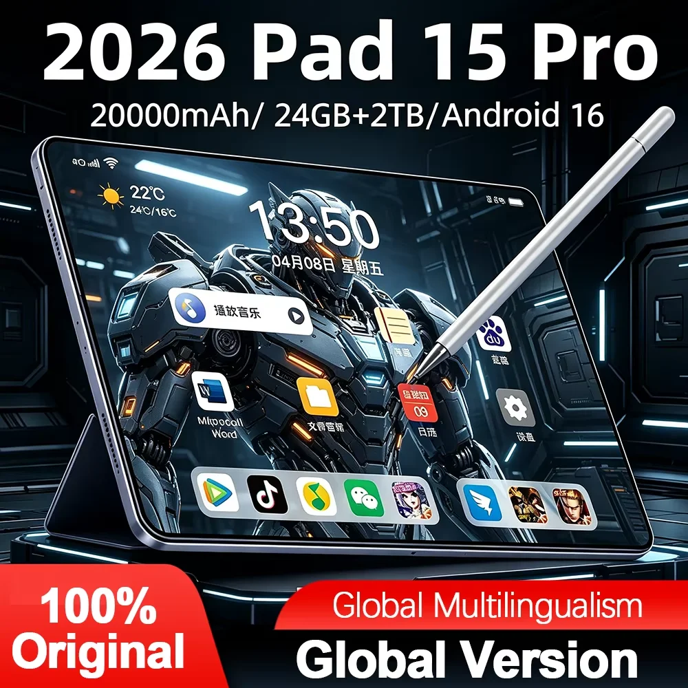Tablet Original 2026 Pad 15 Pro Android 16 24GB+2TB, Batería de 20000mAh, Snapdragon 8Gen3, Doble SIM, WIFI, HD 4K, Tablet 5G