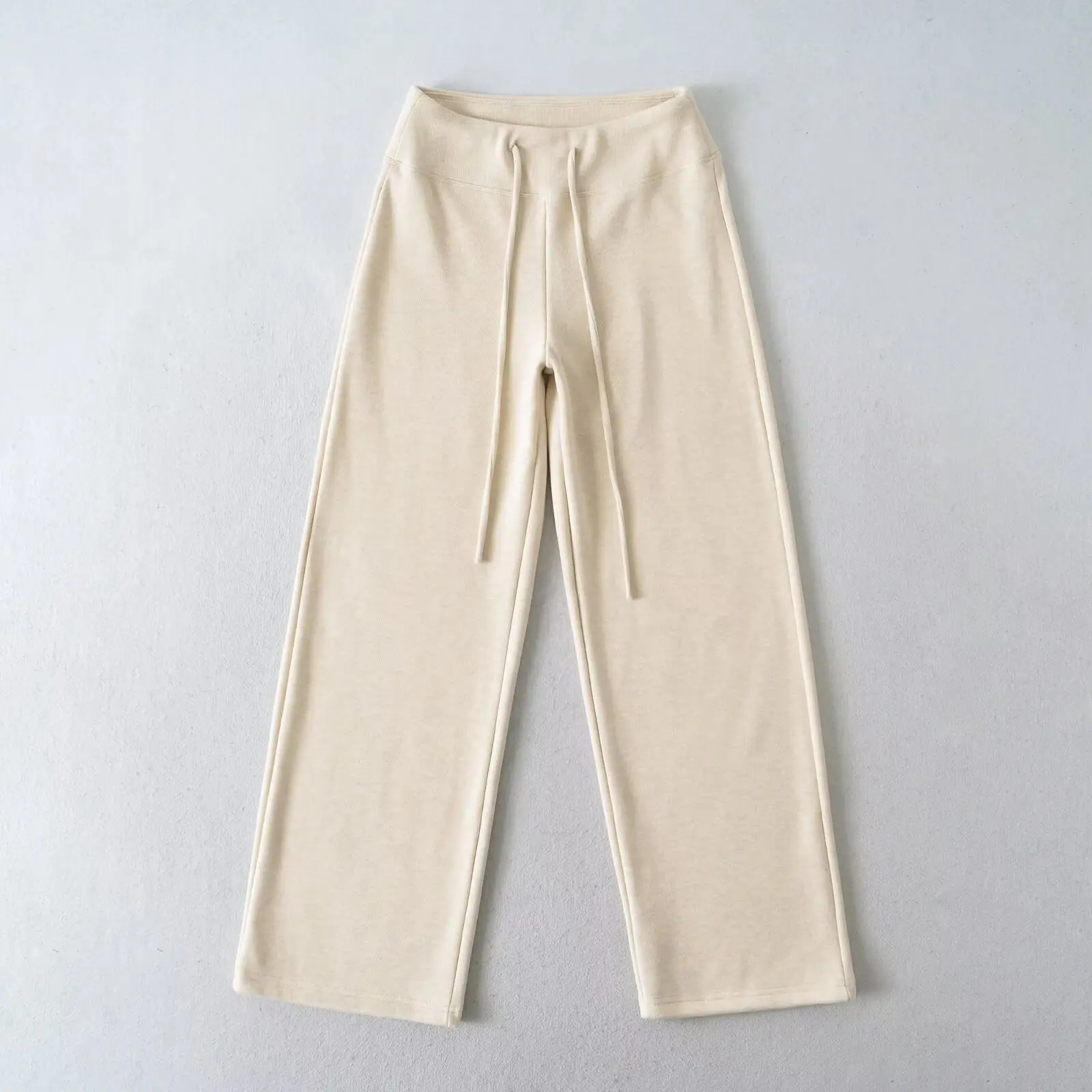 Loose Fleece Lined Thick Wide Leg Straight Cut Pants Lazy Style Ageless Sweatpants Girls mid Low Waist Elasticated Cuffed