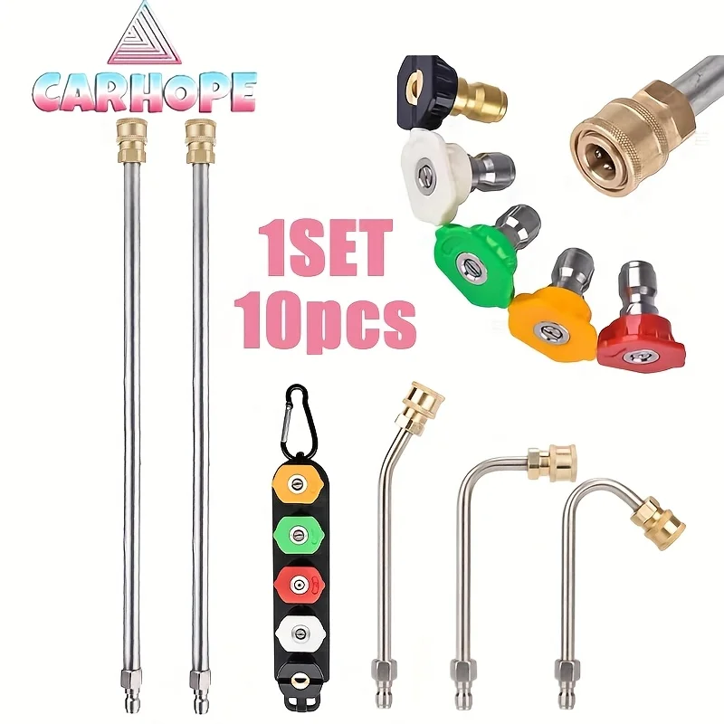 

Pressure Washer Extension Wand Kit,With 3pcs Curved Rod Lance&5 Spray Nozzle Tips Cleaner Attachment,1/4”Quick Connect Fitting