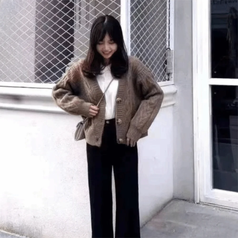 

Korean Style Long Sleeve Crochet Sweaters Loose Preppy Style Cardigans Women Y2K Ladies Tops Autumn Spring Sweet Knitwear Autumn