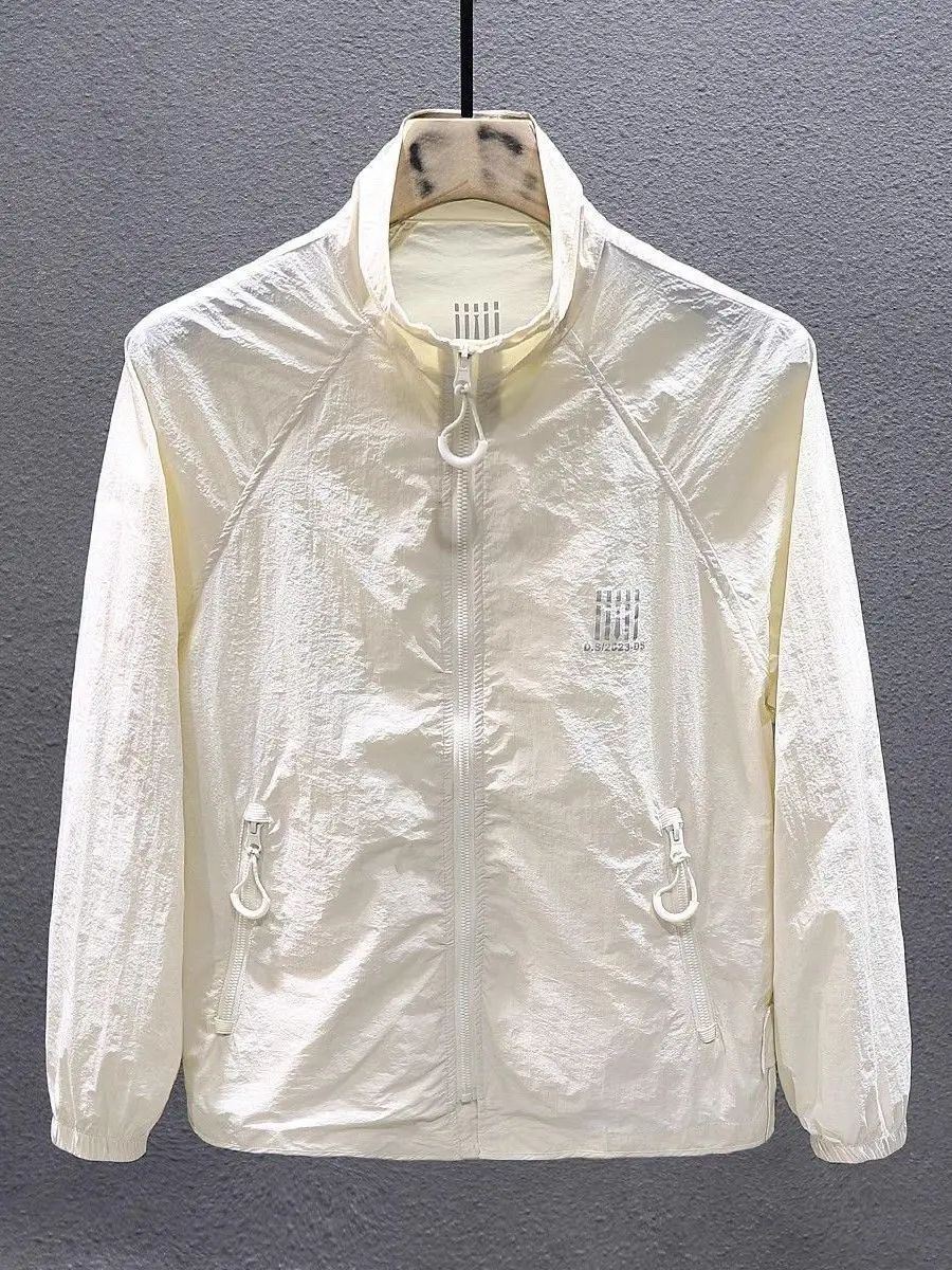 

Summer Thin Outerwear Men's Stand Collar Casual Loose Long Sve Sun Protection Faionable Simple High-End Feeling Jaet