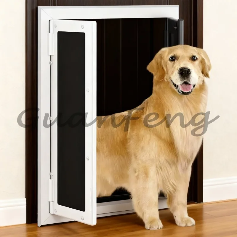 Energy-saving and durable aluminum pet doors for exterior doors and wall-mounted large, heavy-duty flap dog doors