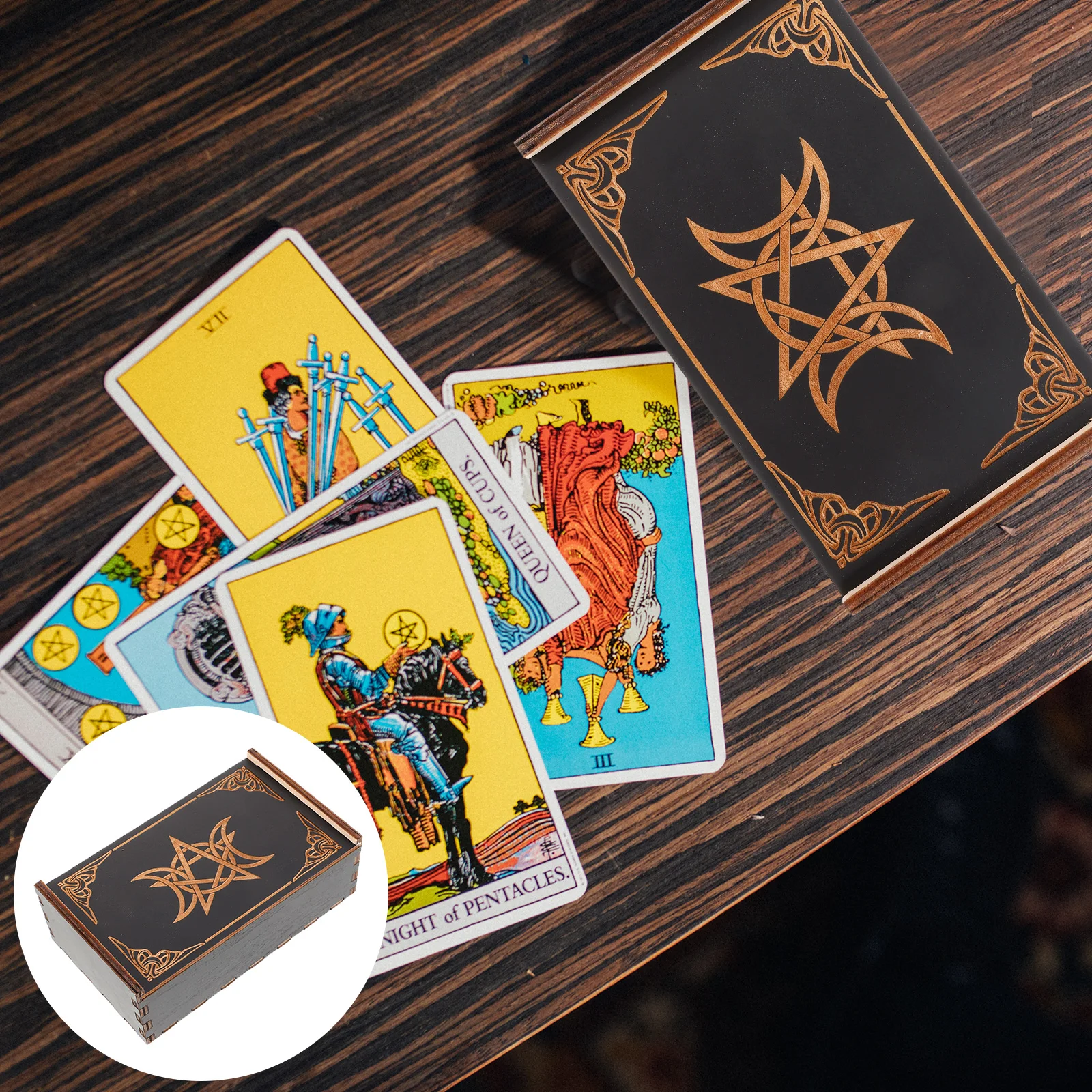 

Premium Wooden Large Capacity Portable Tarot Organizer Game Holder Container For Jewelry Playing Cards Tarot Container