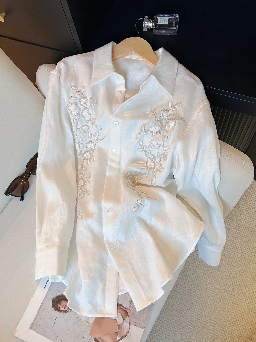 

Ele Chinese Sle Long Sve Floral Embroidery irt Women's Spring Autumn Casual Faion Versatile Lazy Sle Blouse