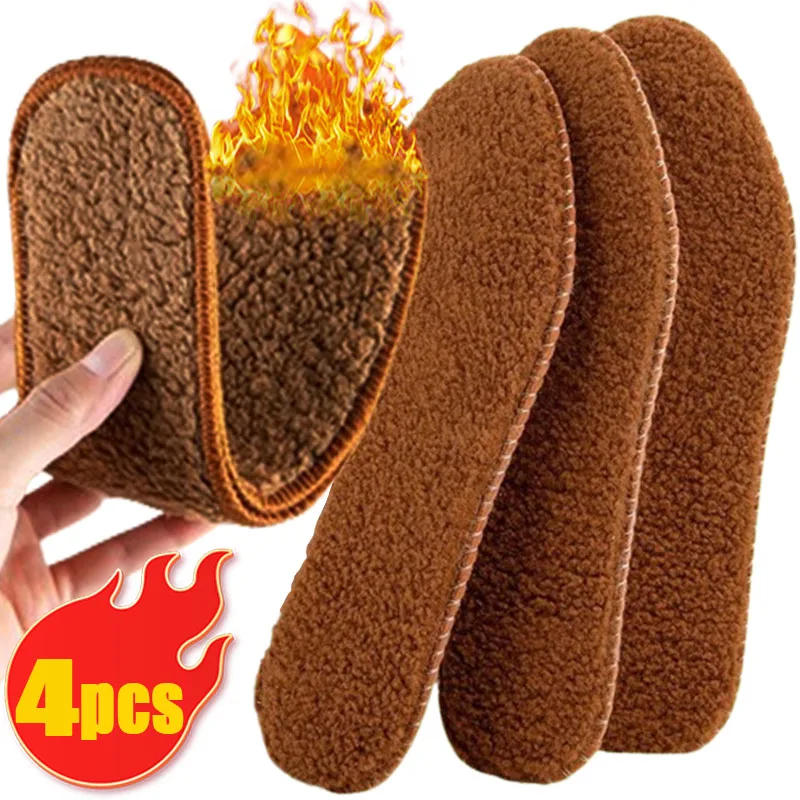 

4/2pcs Unisex Winter Alpaca Wool Insoles Soft Plush Warm Thicken Foot Thermal Shoe Insole Breathable Snow Boots Shoes Heat Pads