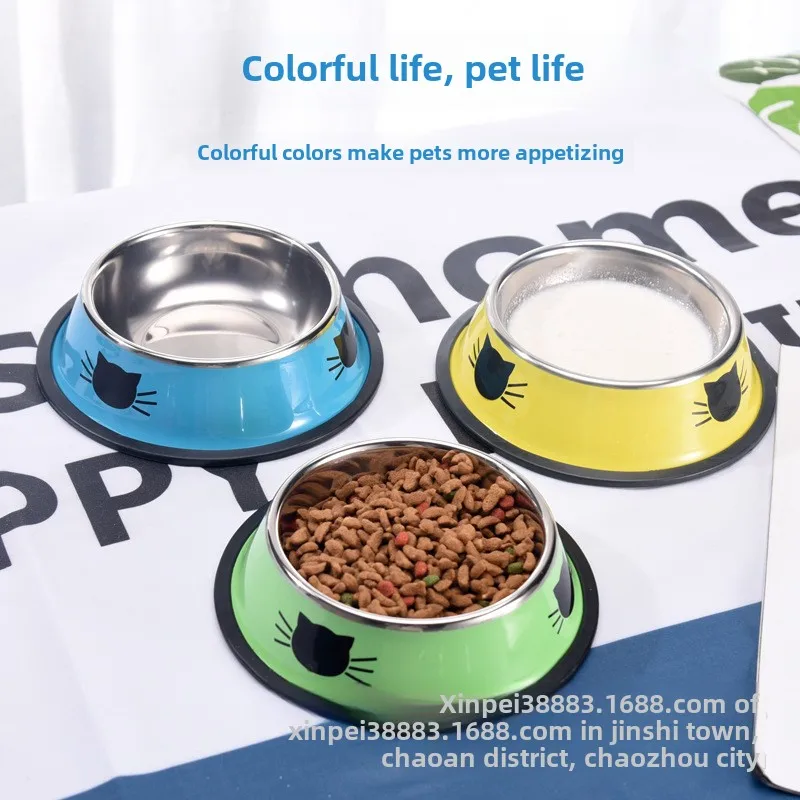 Stainless steel cat bowl anti-knock large dog water dispenser rice bowl food basin pet bowl