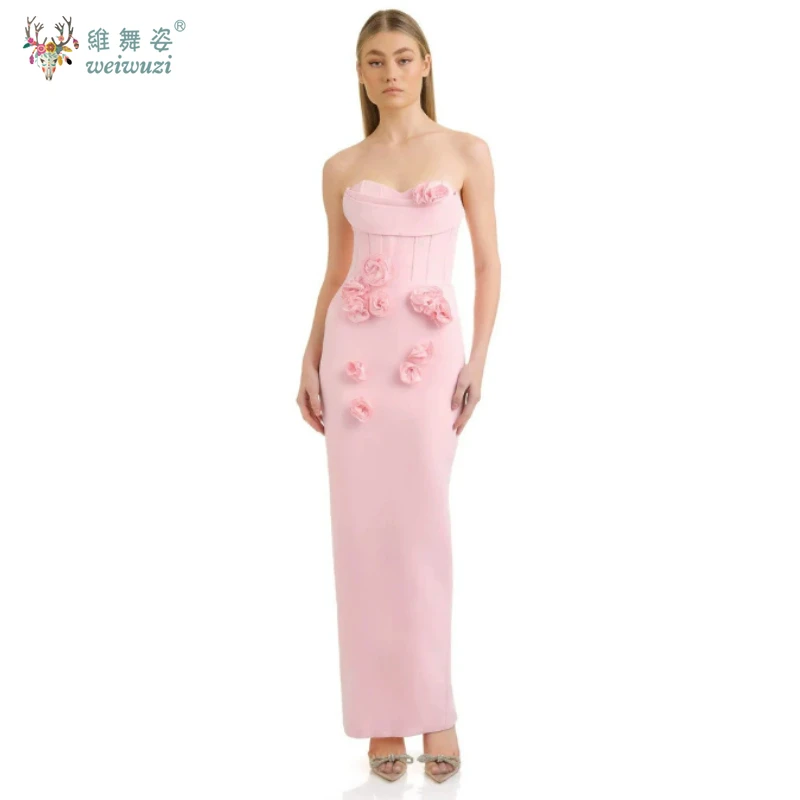 

Новинка 2025 года, женская летняя новинка 2025 года, сексуальное облегающее бандажное платье без бретелек с 3D цветами знаменитостей, коктейльное вечернее платье на день рождения