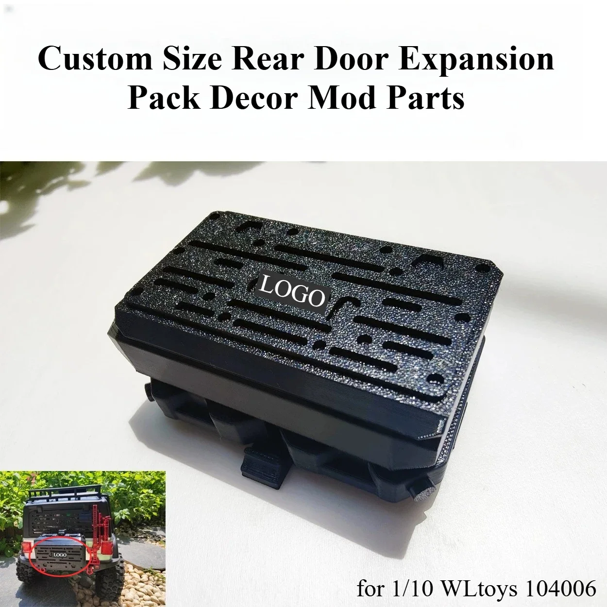 Rear Door Storage Box Custom Size Mod Upgrade Parts for 1/10 WLtoys 104006 RC Off‑Road Crawler Decorative Modification Accessory