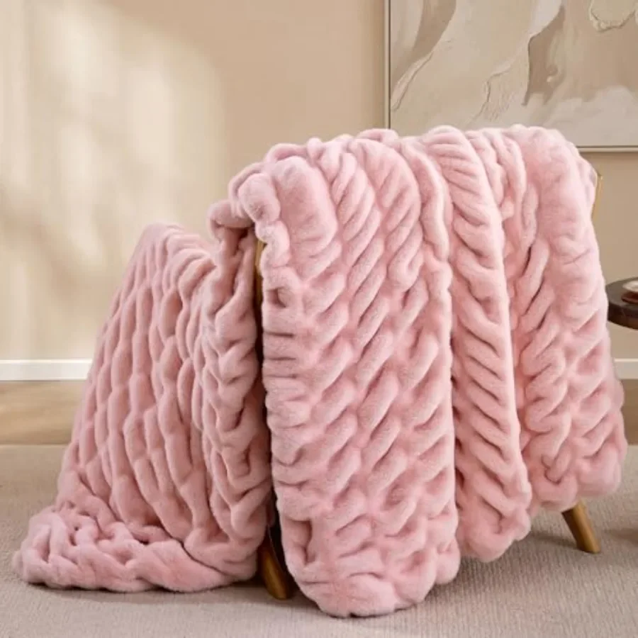

Blush Throw Blanket for Couch Luxury Faux Rabbit Fur Blanket, Ultra Soft Fluffy Plush Fuzzy, Lightweight Warm Cozy Blanket for