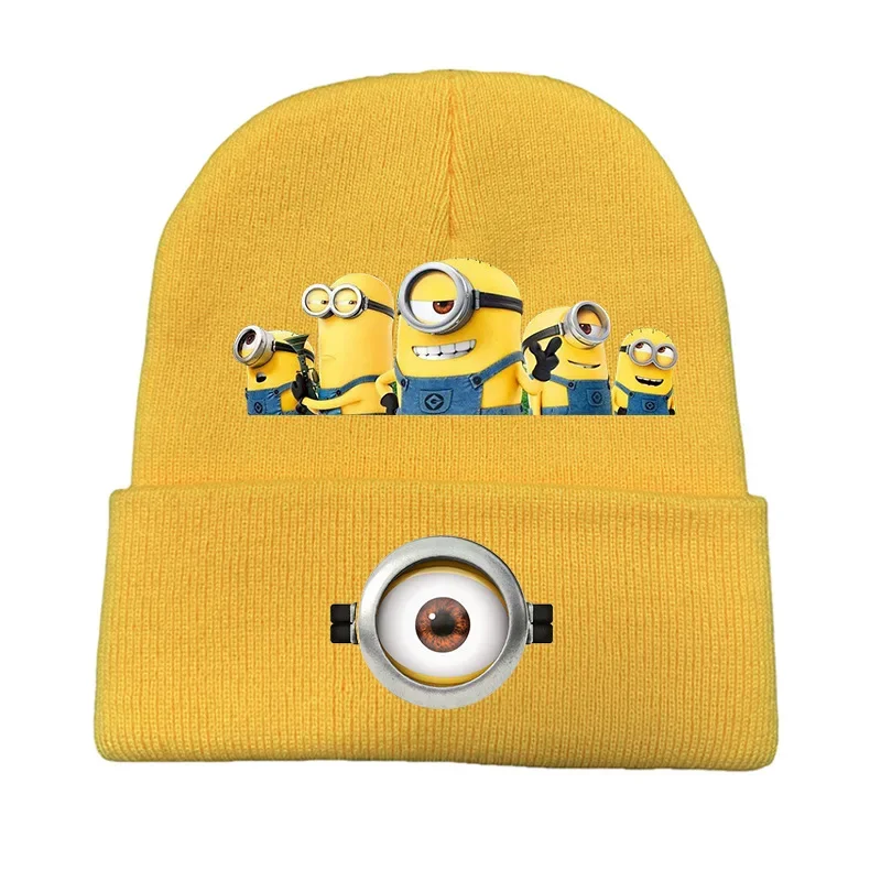 Minions cappelli invernali in tinta unita per donna uomo berretti cappello carino lavorato a maglia Cartoon autunno Beanie Cap Warmer Bonnet Ladies