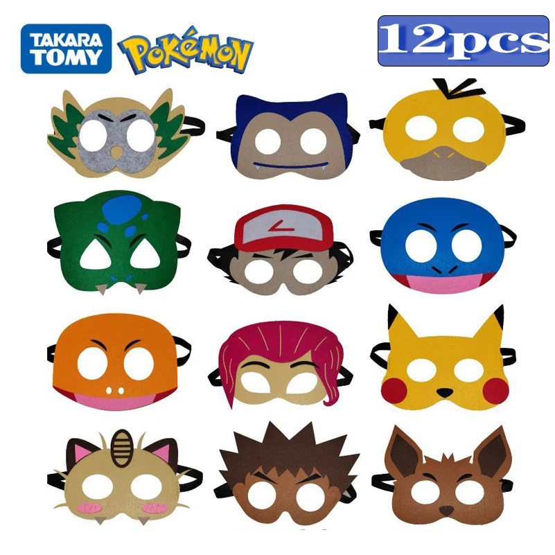 

Cute12Pcs Pokemon Mask Party Decoration Set Birthday Gift Party Mask Halloween cool Accessories Favorite Ornament for Boys Girls