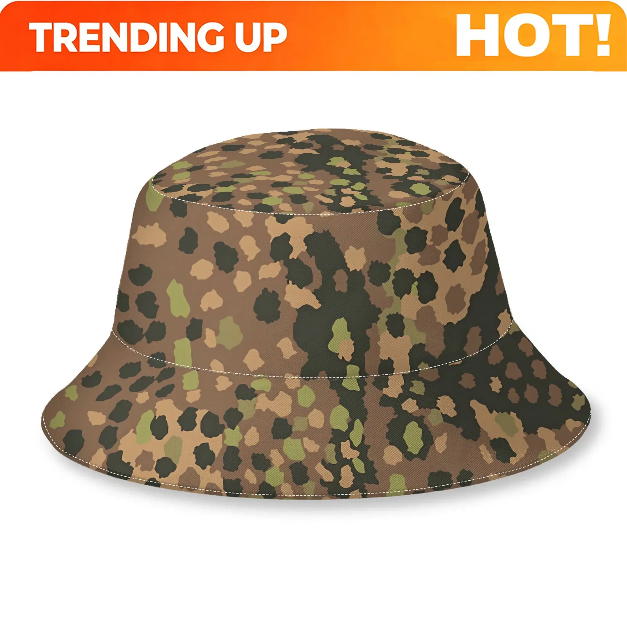 Customization Earth Tone Camo Abstract Spot Pattern Printed Bucket Hat, Unisex Casual Sun Hat, All-match Daily Wear