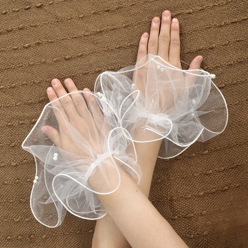 Bride\'s mesh pearl hand sleeve sun protection decoration sleeve photography wedding dress accessories thin arn sleeves