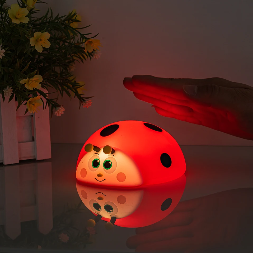 Rechargeable Cartoon Beetle LED Night Lights Silicone Light Atmosphere Lamp Bedroom Bedside Decor for Kids Baby Holiday Gifts