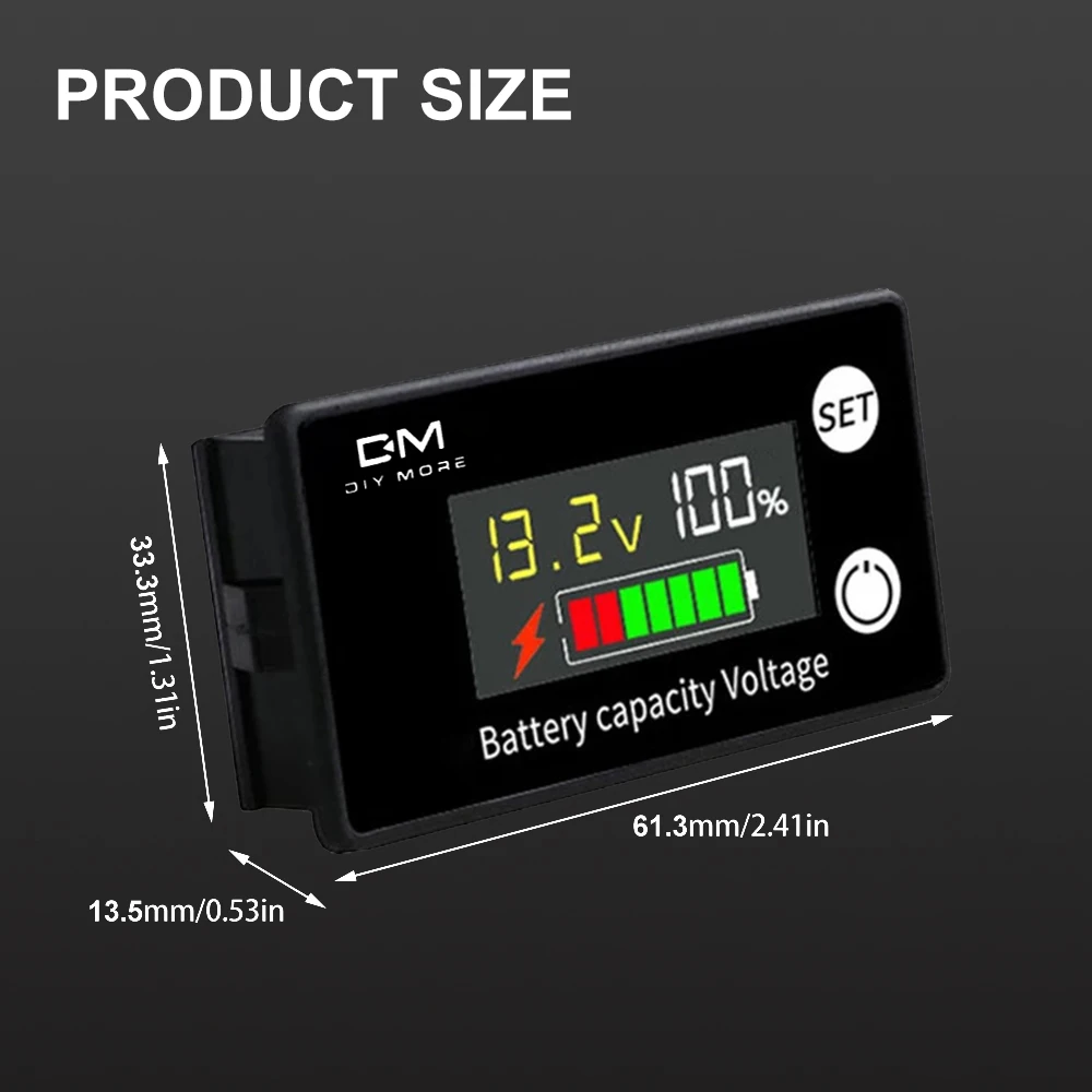 Battery Capacity Indicator DC 8V-100V Lead Acid Lithium LiFePO4 Car Motorcycle Voltmeter Voltage Gauge 12V 24V 48V 72V 6133A