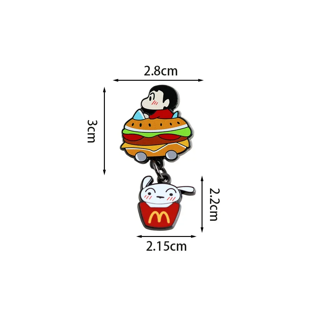 2026 New Crayon Shin-chan Enamel Pin Hamburger Dangle Brooch Anime Metal Lapel Badge Backpack Clothes Decor Jewelry Gift
