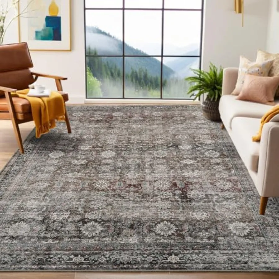 

Washable Area Rugs 5x7 Printed Accent with NonSlip Backing StainResistant Oriental Throw Rugs Farmhouse Low Pile Rugs for Bedr