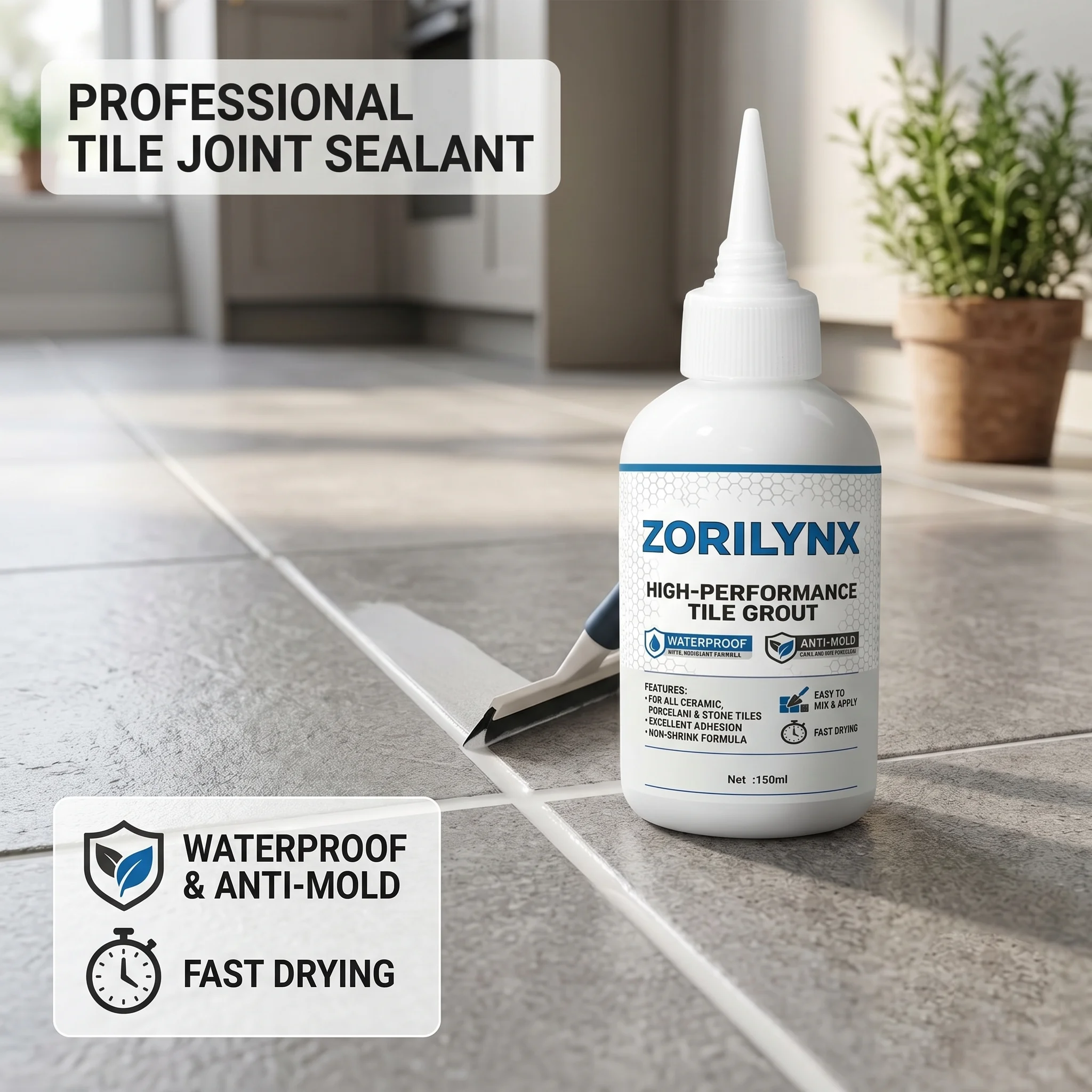 ZORILYNX 150ml Waterproof Tile Grout Repair Kit | Anti-Mold Ceramic Sealant Paste for Kitchen and Bathroom Floor Joints