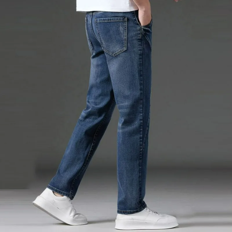 KIDWHXR Men Straight-leg Pant Slim Patchwork Contrast Color Male Denim Pant Streetwear Washed Casual Versatile Man Trousers