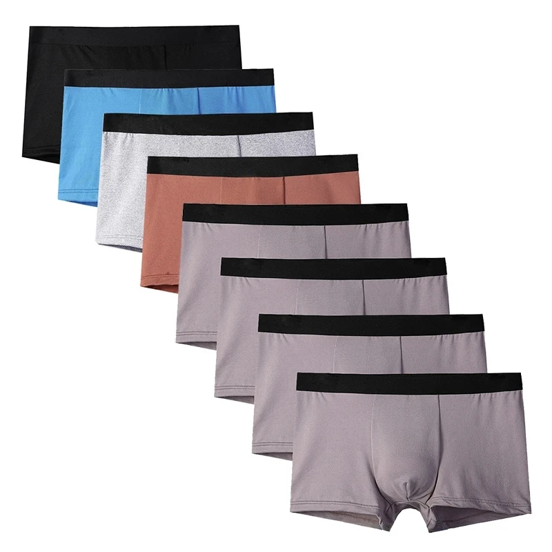 8Pcs/Lot Men Boxers Men's Underwear Antibacterial Solid Color Underpants Men Boxer Shorts Breathable Elastic Male Panties