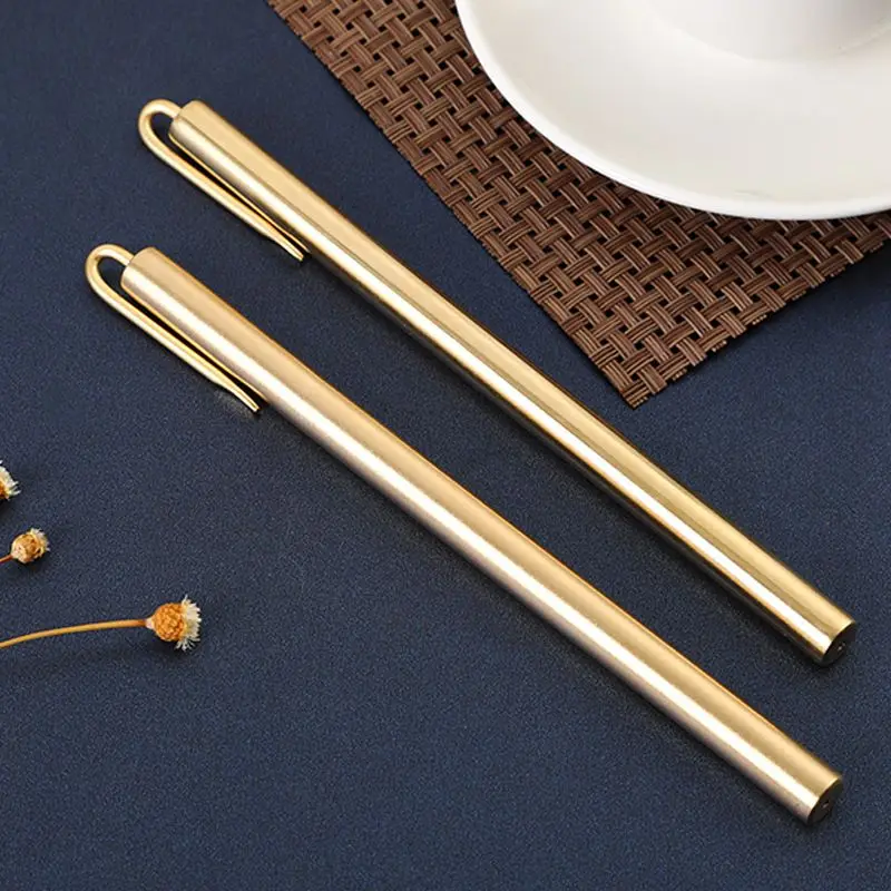 Heavy Brass Ballpoint Pen Original Design Craft Click Ball Pen for Business Gifts Natural Brass Black Refill Retractable Pen