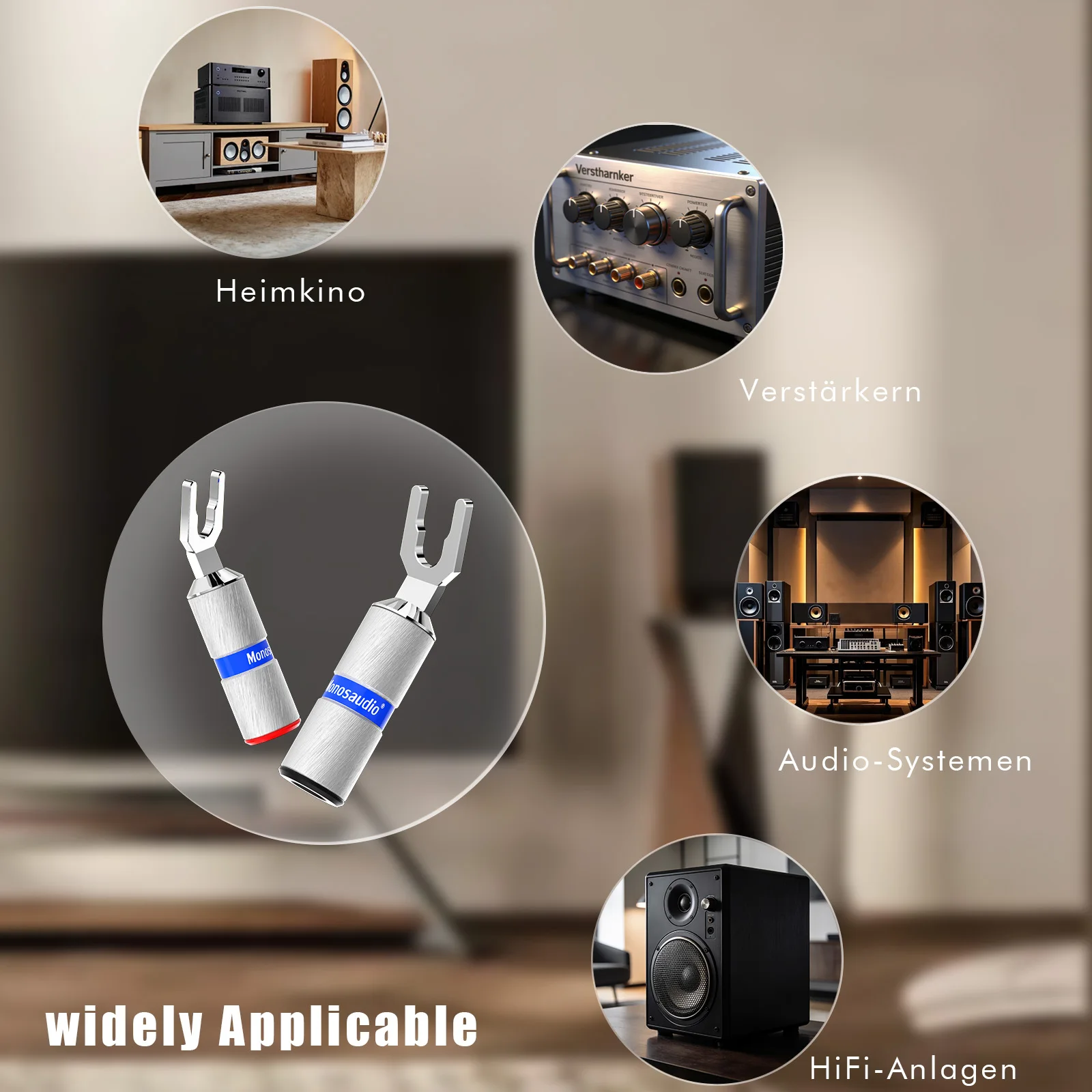 Monosaudio High-quality rhodium-plated gold-plated pure copper Y-shape/spade/fork plugs Screw-locking connector plug