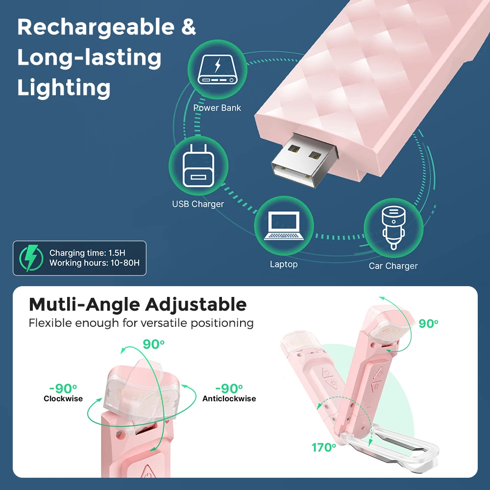 USB Rechargeable Book Reading Light, LED Eye Care &Timer-controlled ，3 Colors Temperatures, 5 Brightness for Reading in Bed