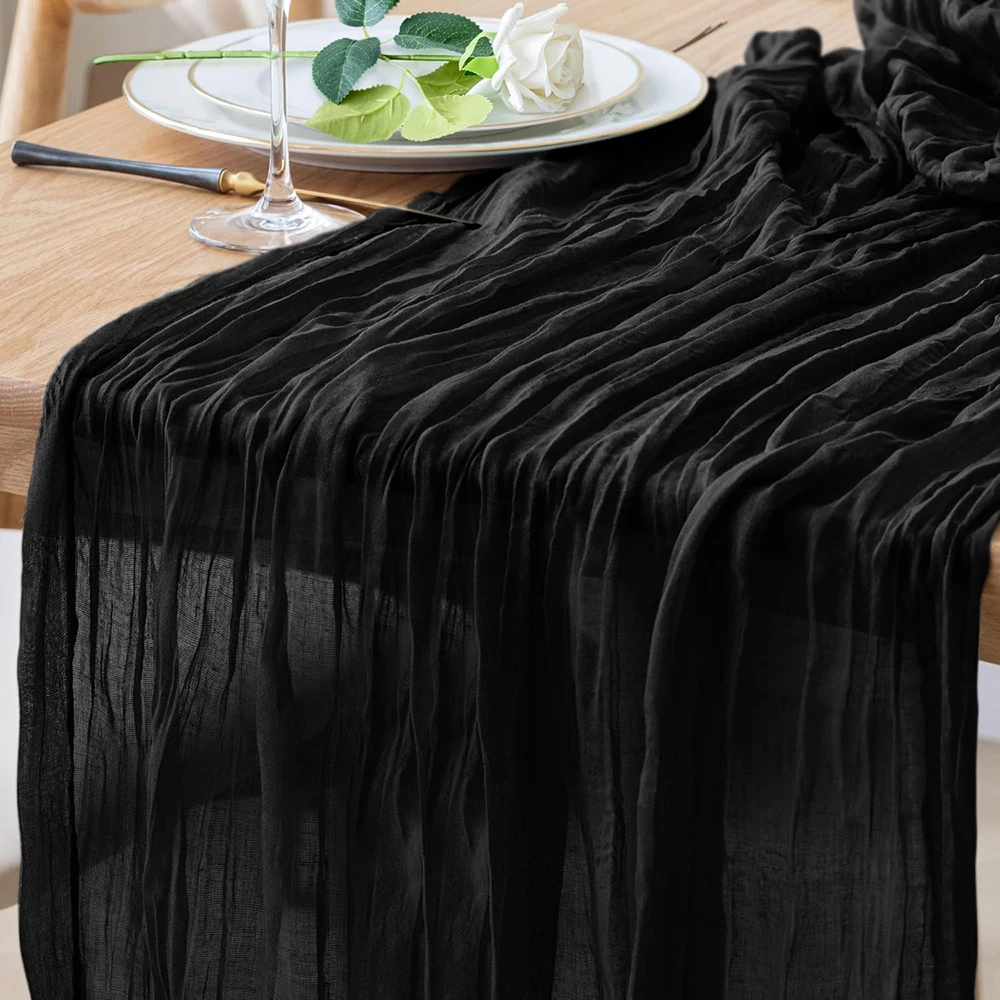Black Table Runner Boho Rustic Gauze Cheesecloth Table Runner Wedding Bridal Shower Graduation Birthday Party Home Decorations