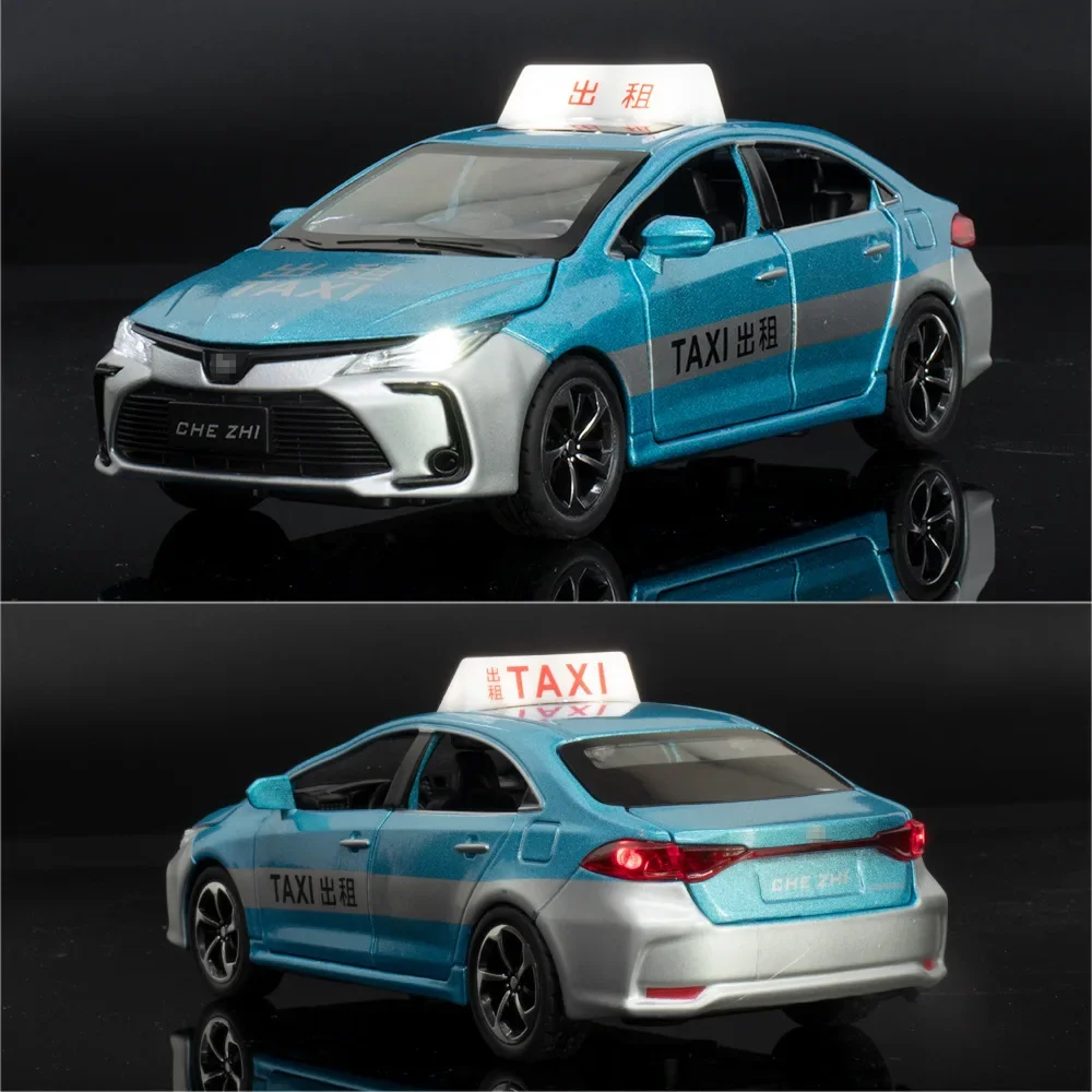 Coche de aleación de Toyota Corolla taxi, vehículo fundido a presión y de juguete, modelo de coche, sonido y luz, juguetes para niños, regalos A633, 1:32