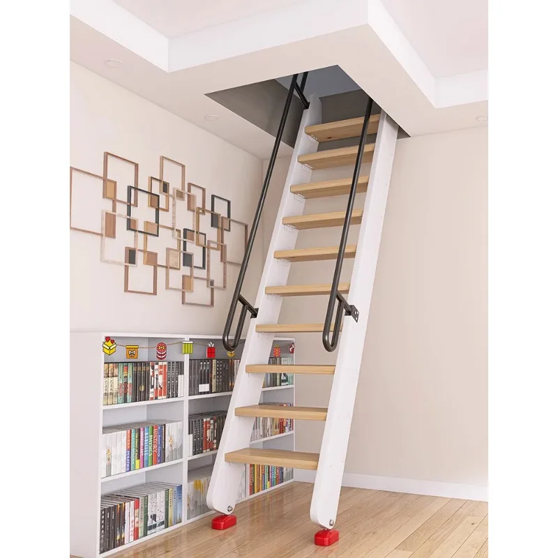 Indoor solid wood ladder household loft ladder one-word climbing widened thickened hanging ladder loft apartment