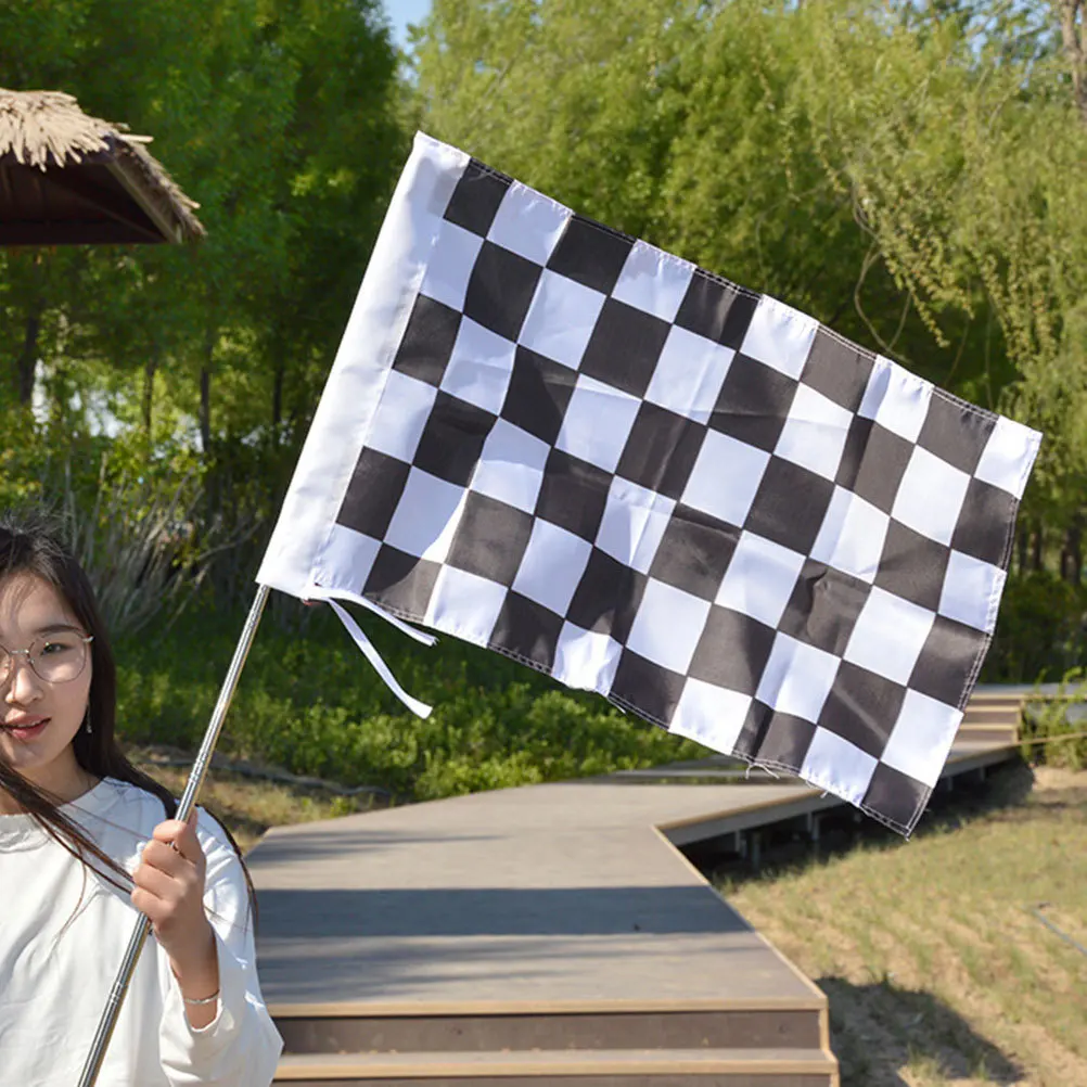 

Checkered Flag Polyester Racing Flag Durable Lightweight Plastic Pole Hand Held Ideal for Race Parties Sports Events Outdoor